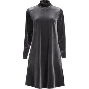 NWOT! Lands' End Grey Velour Mock Neck Swing Dress with Pockets, Sz. M (10/12)
